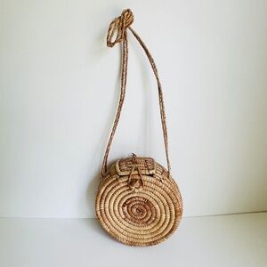 Round Rattan Shoulder Bag 8" Wide Top Closure See Details for Flaw